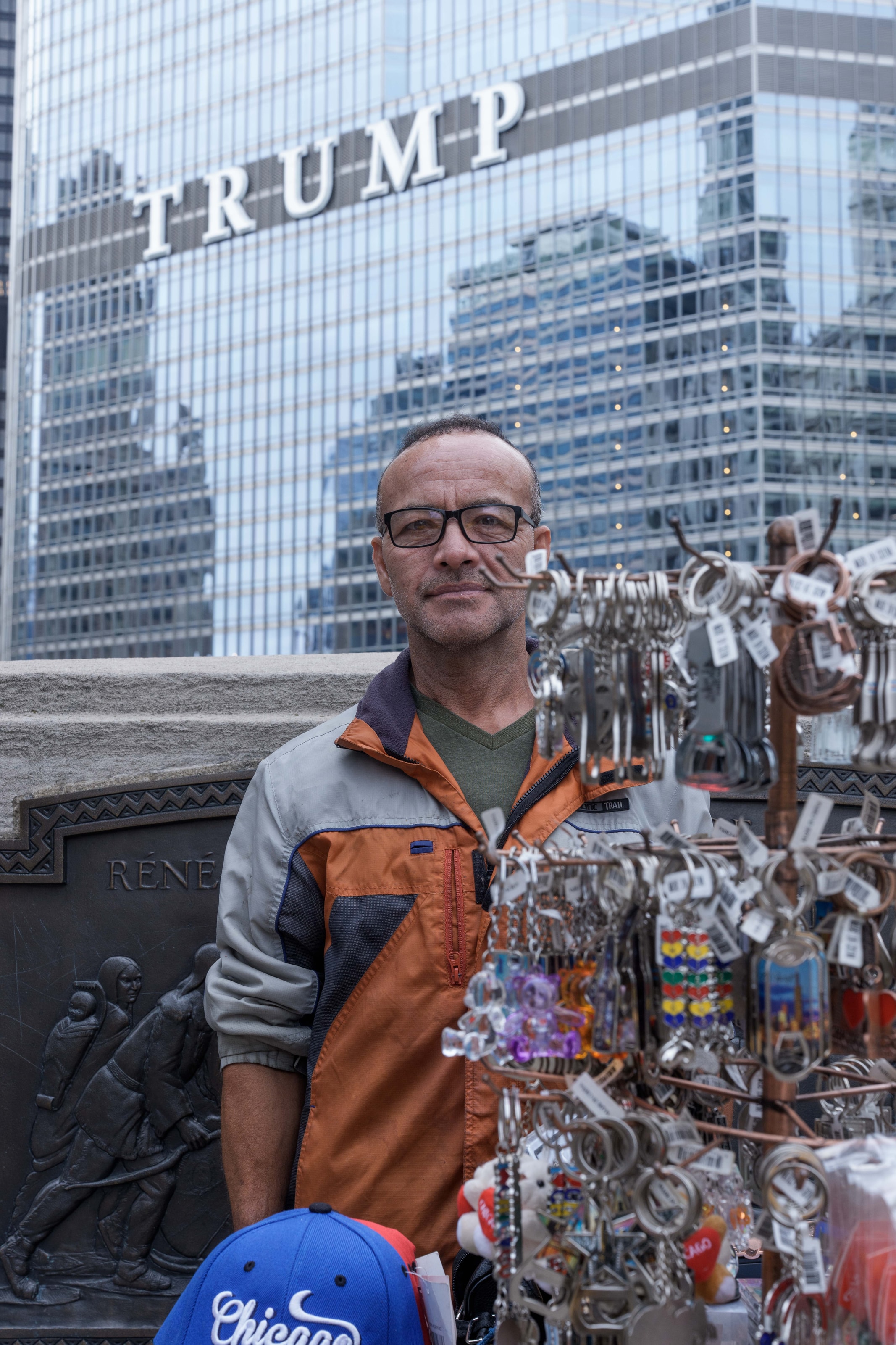 A 43-year-old man from Guanajuato, Mexico, runs a souvenir stand for tourists in Chicago. He has lived in the United States for more than 20 years.